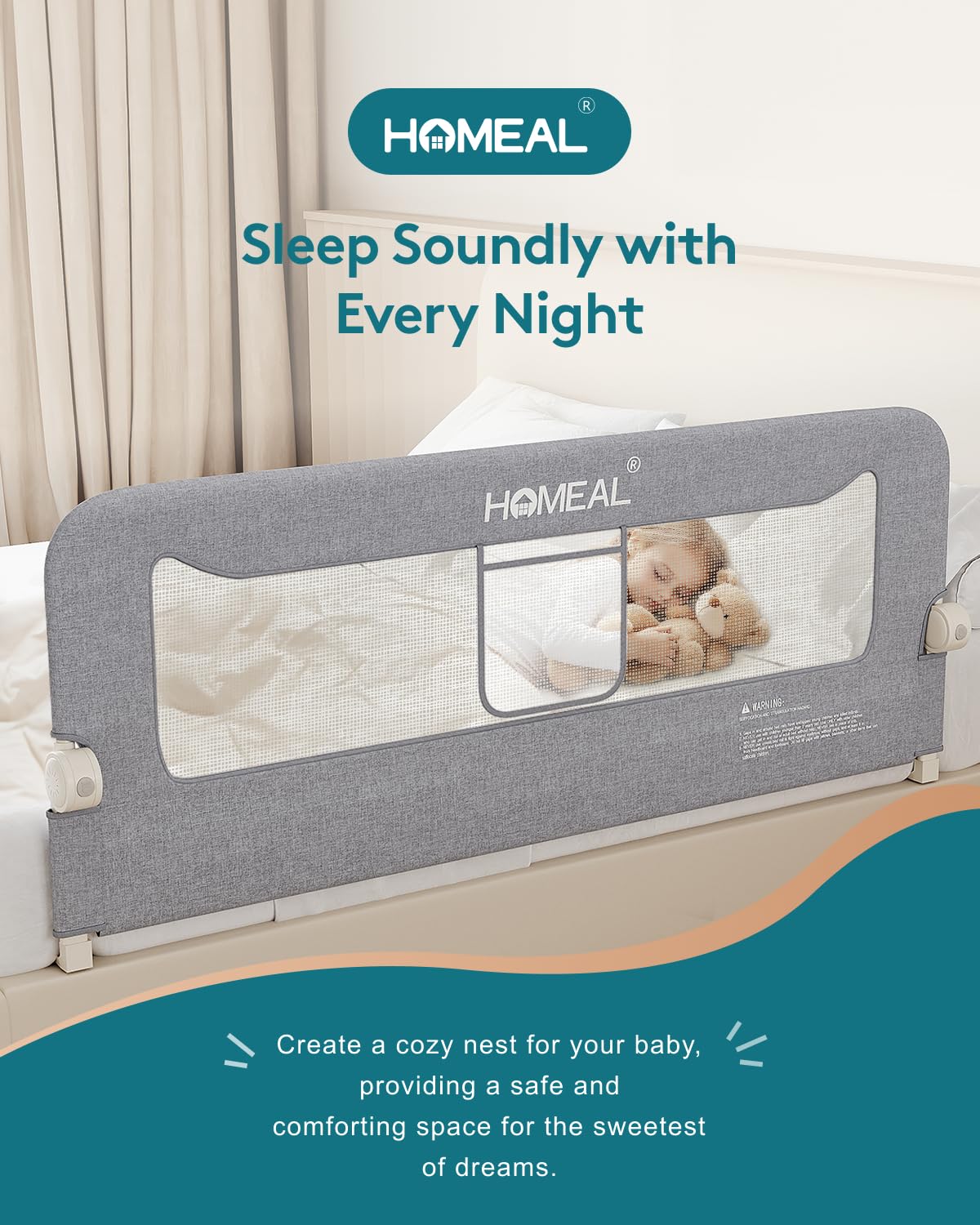 HOMEAL bed rail machine-washable cover simplifies cleaning after spills.