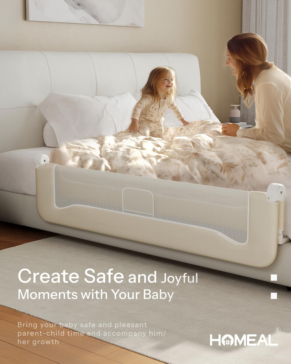 HOMEAL bed rail sizes 32, 47 and 59 inches for versatile beds