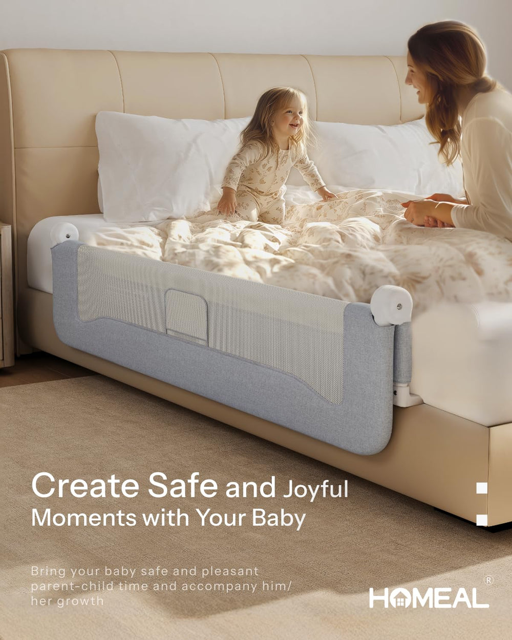 HOMEAL bed rail toddler three-size options fit twin to king safely