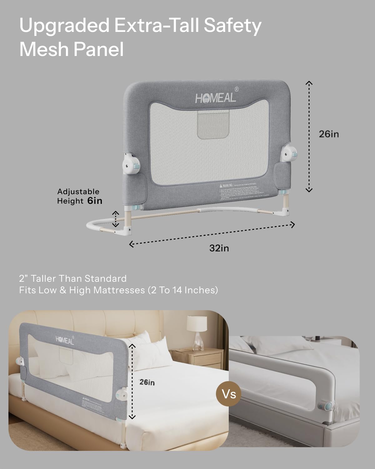 HOMEAL bed rail toddler mesh section ensures breathable guard in use