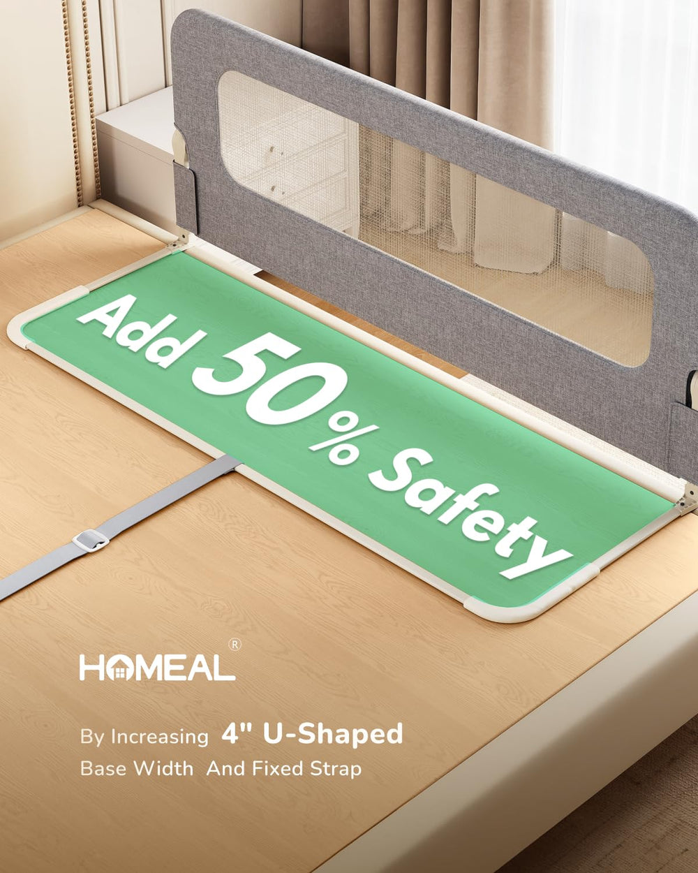 HOMEAL bed rail with reinforced 3-bar structure for added support