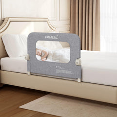 HOMEAL bed rail folding guard in grey showing 32x24 size for easy access