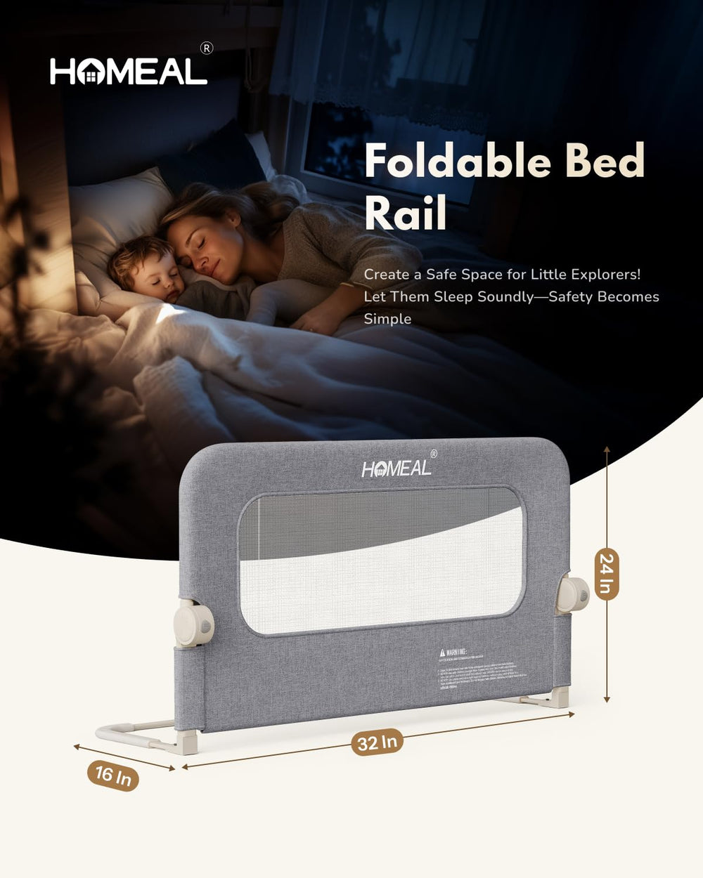 HOMEAL bed rail removable grey cover is machine washable