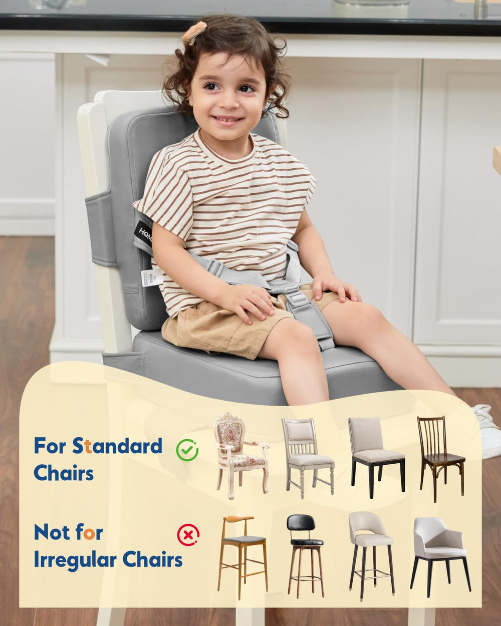 HOMEAL booster seat elevates to table height for shared family meals.