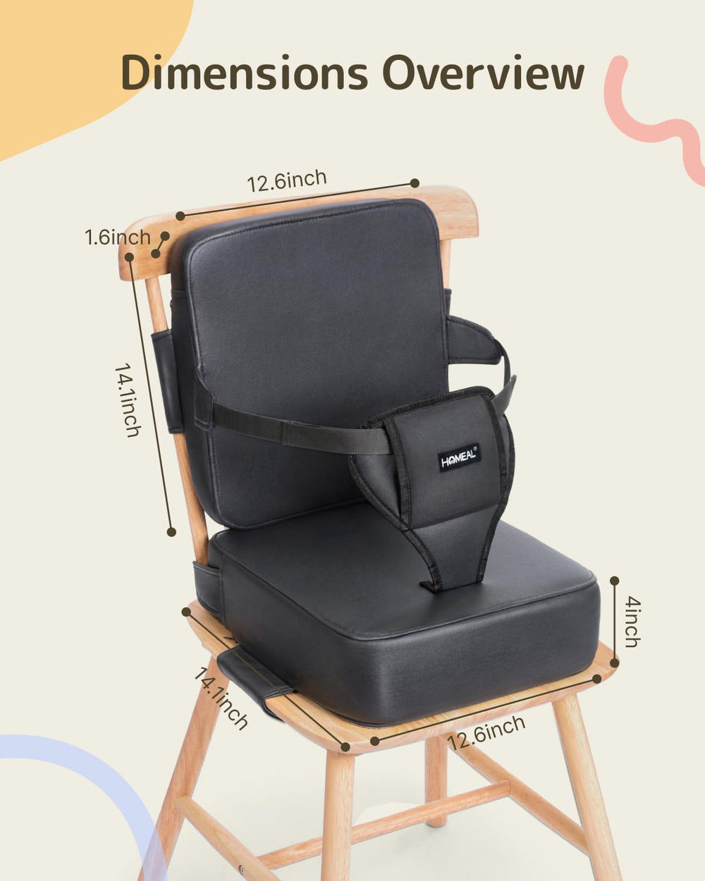 HOMEAL booster seat backrest support offers comfortable seating during longer family dinners