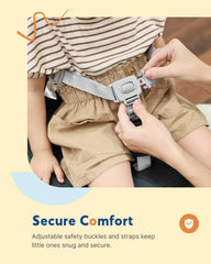 HOMEAL booster seat elevates to table height with 4-inch lift for better interaction.