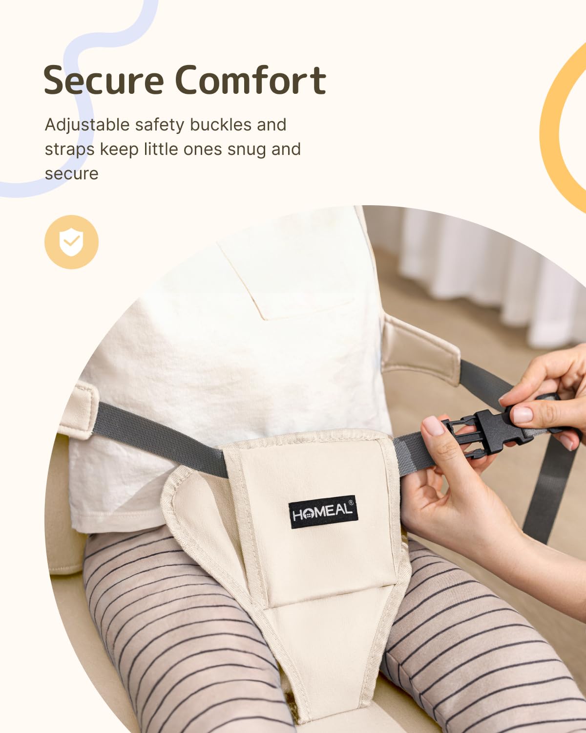 HOMEAL thick foam seat and padded backrest supporting a child at table height