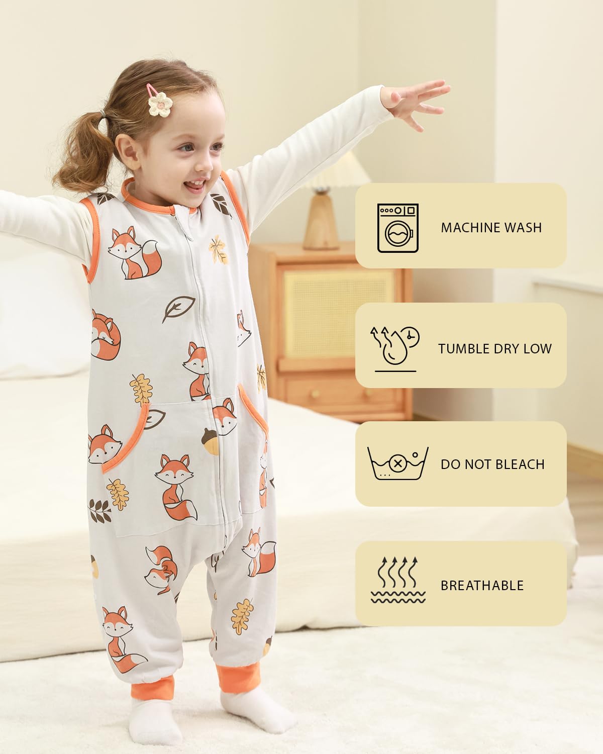 HOMEAL double-zipper sleep sack allows painless diaper changes without waking your child.