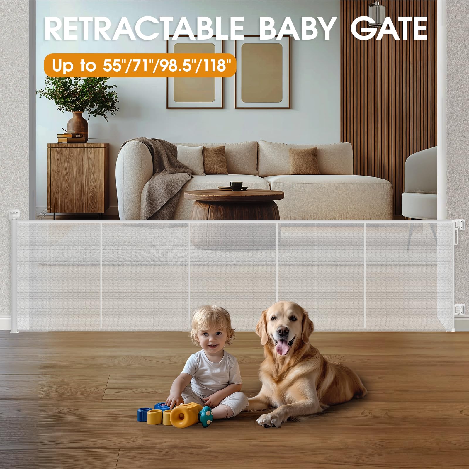 HOMEAL extra-wide mesh gate keeps pets contained without clutter.