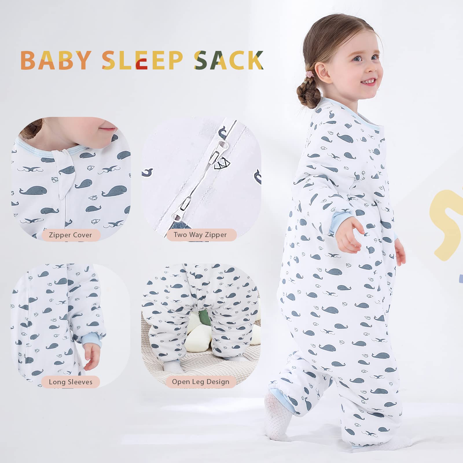 HOMEAL Little Whale sleep sack leg design enabling safe movement