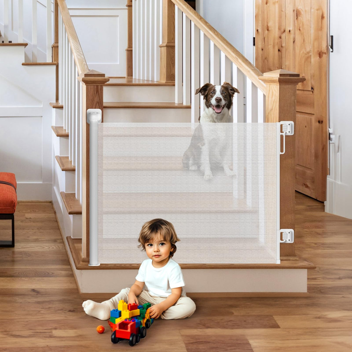 HOMEAL retractable baby gate stairs-entrance: stable barrier for busy stairways.