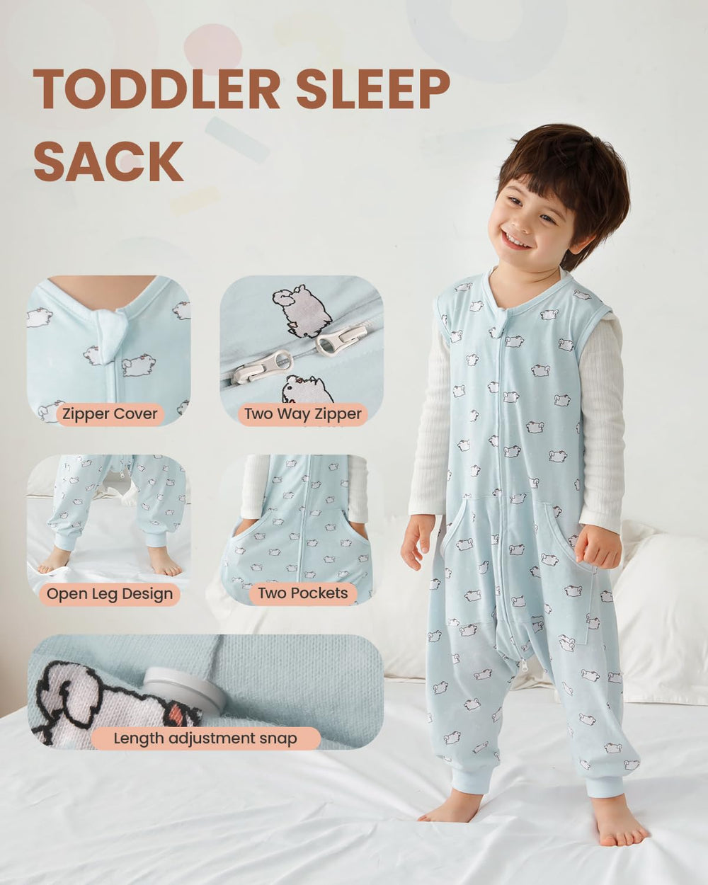 HOMEAL sleep sack leg openings support natural movement for early walkers.