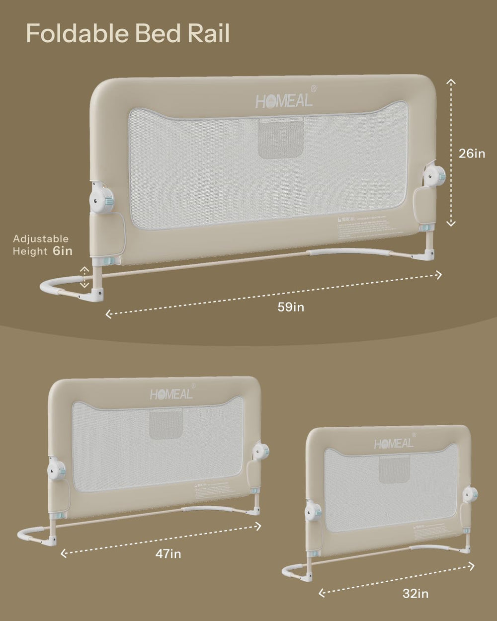 HOMEAL beige finish bed guard for king to queen beds