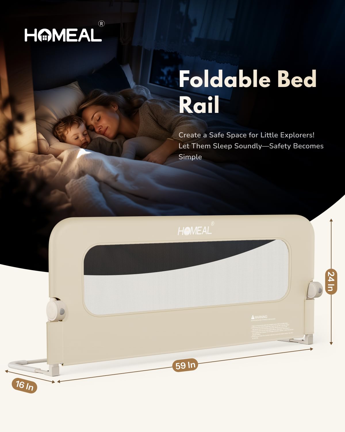 HOMEAL Toddler Bed Rails bottom bar reinforces frame stability