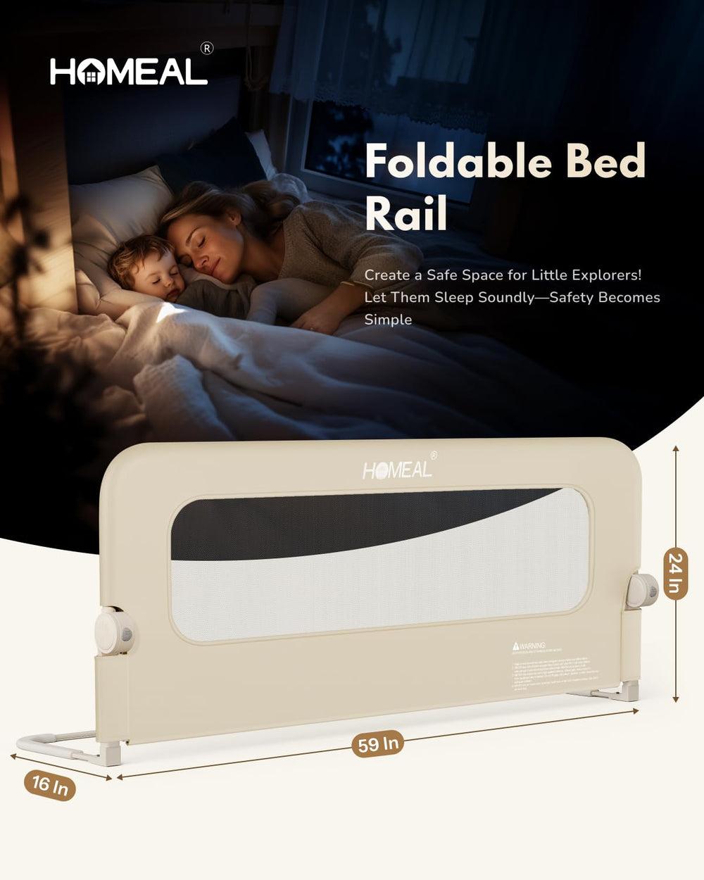 HOMEAL Toddler Bed Rails bottom bar reinforces frame stability