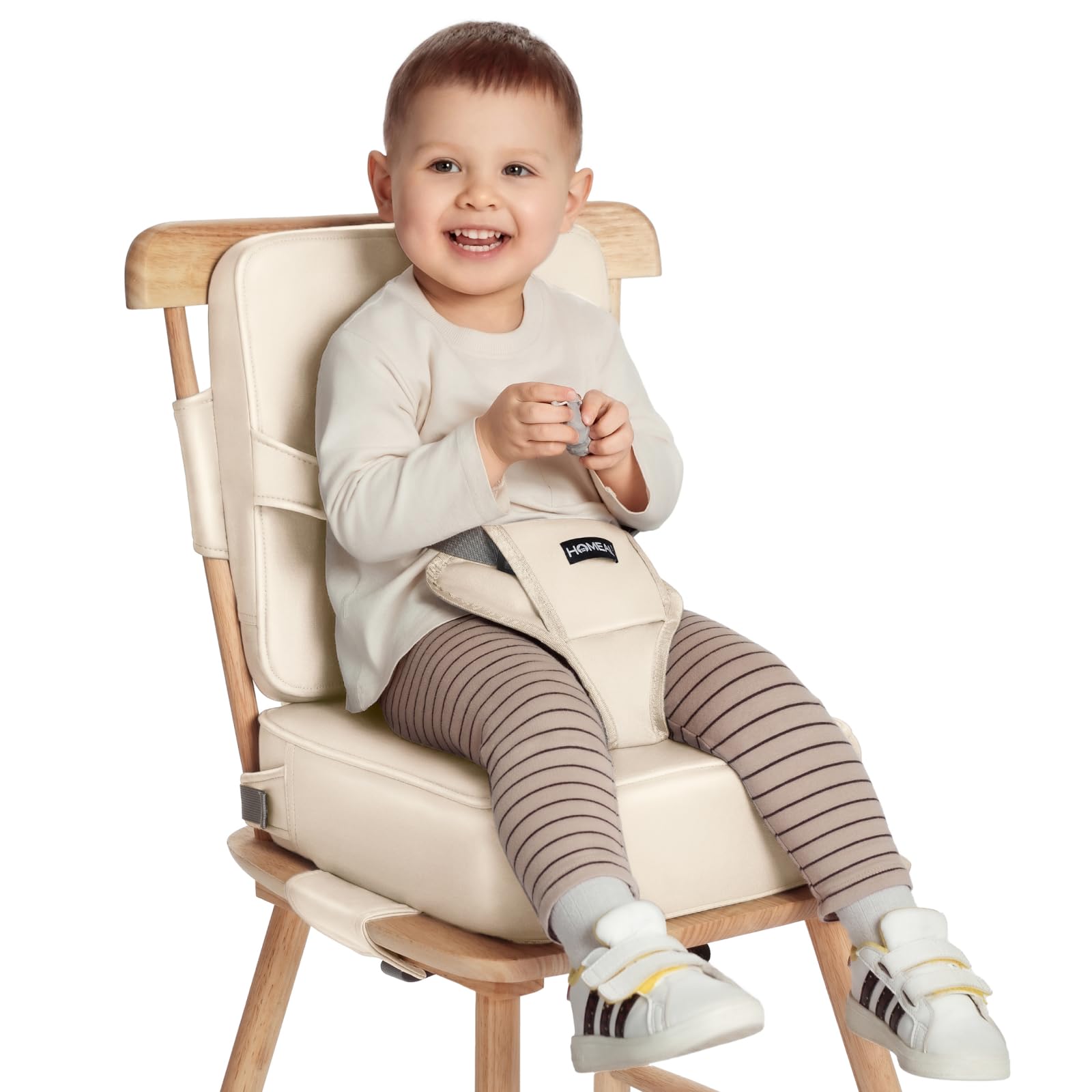 HOMEAL toddler booster seat on beige dining table elevating child for family meals