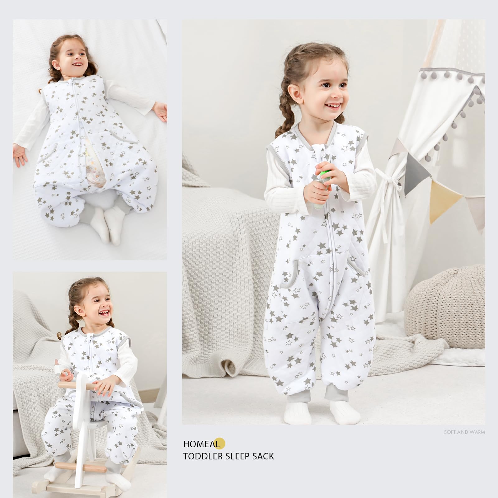 HOMEAL 3T-5T sleep sack, 1.0 TOG, cozy all seasons.