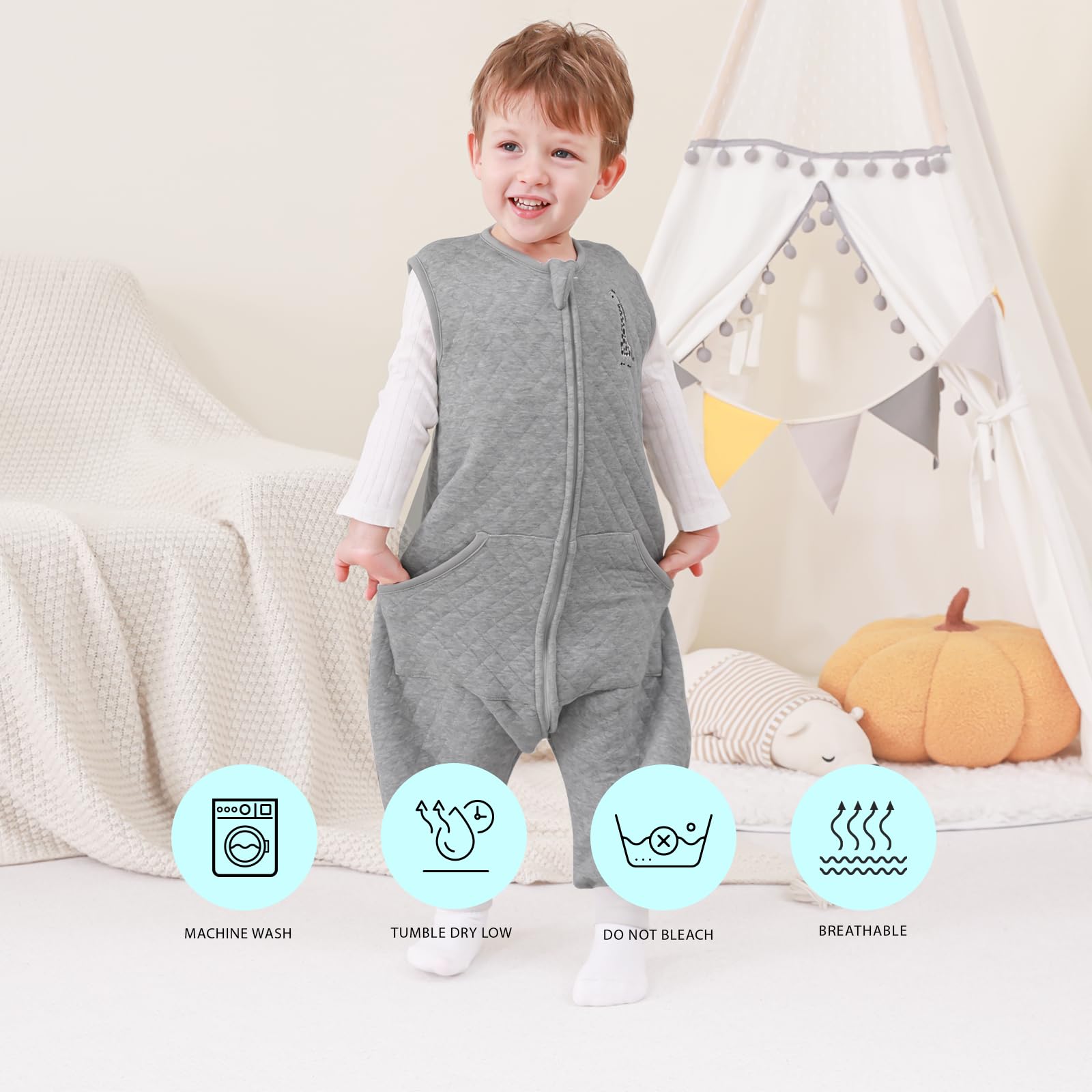 HOMEAL Toddler Sleep Sack side view with leg-length adjustment snaps for growing toddlers.