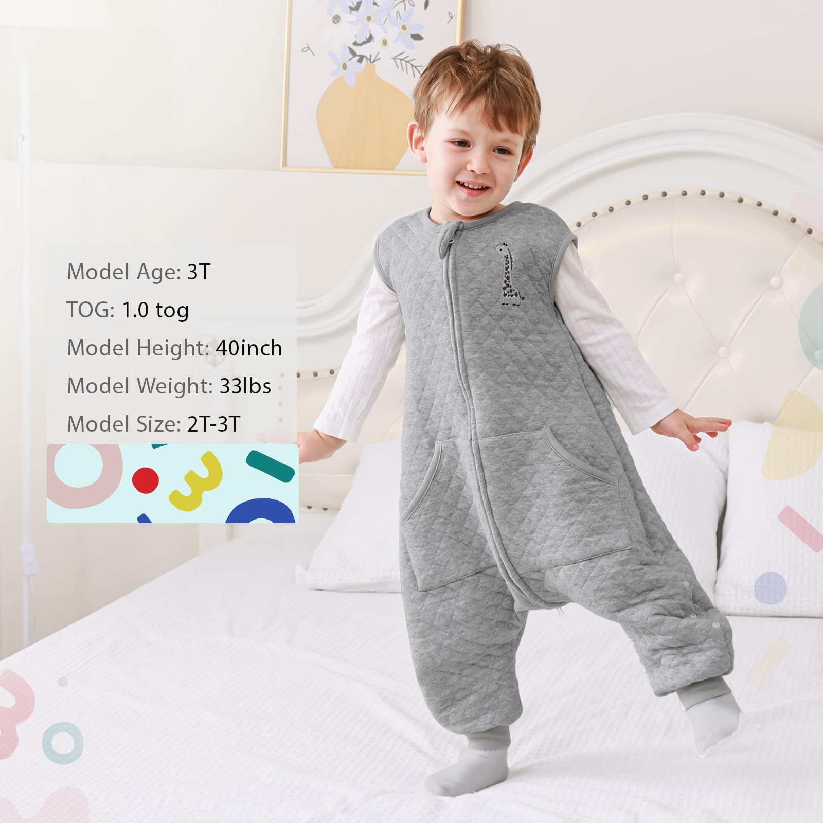 HOMEAL toddler sleep sack legs adjustable-legs showcases leg length adjustment snaps
