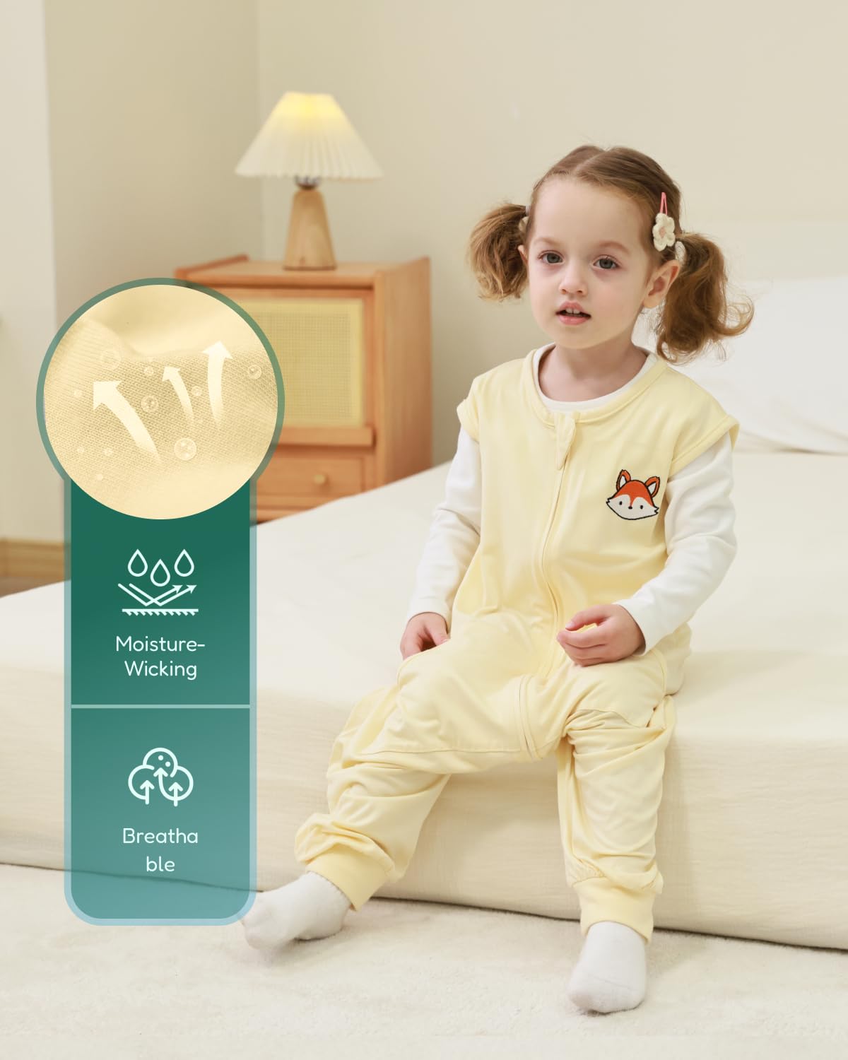 HOMEAL bamboo sleep sack features a double-zip for quick diaper changes.