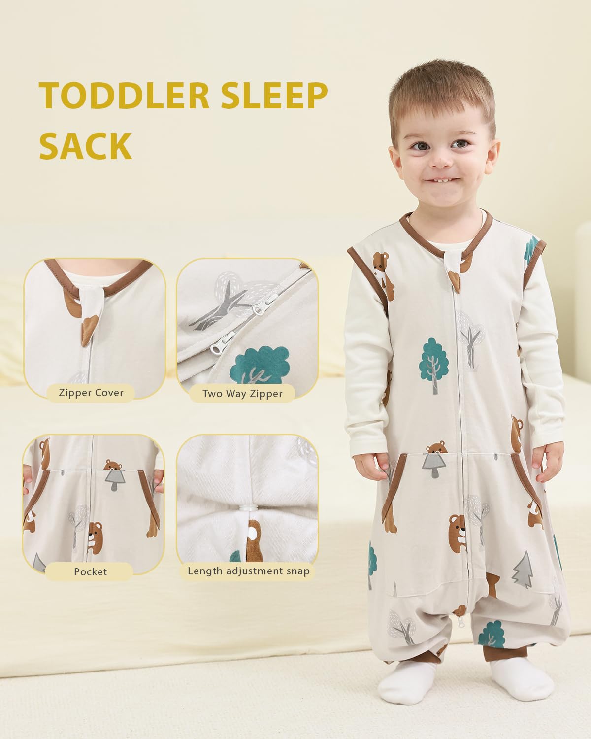 HOMEAL toddler sleep sack legs open design for easy movement during sleep.