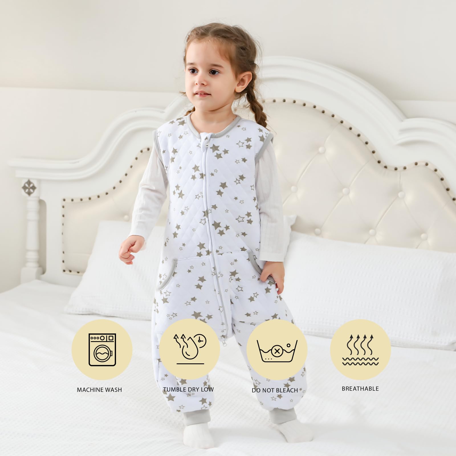 HOMEAL Toddler Sleep Sack size range 12m-7t supports growing children.
