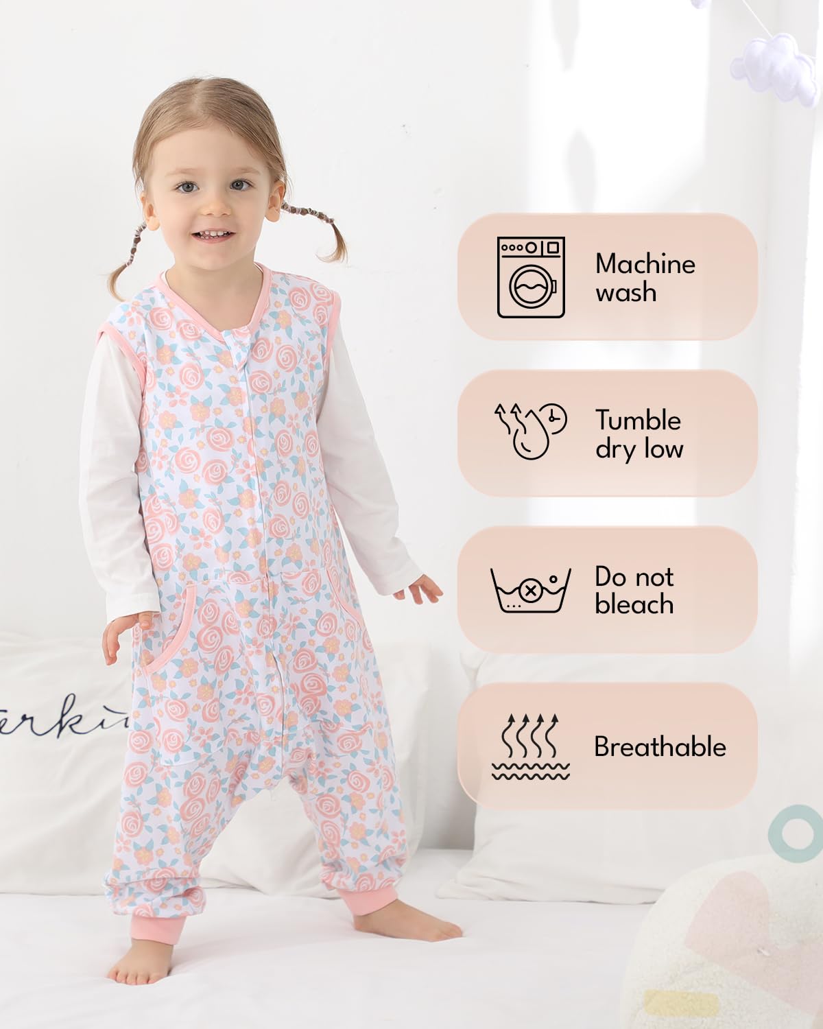 HOMEAL toddler sleep sack with two pockets for treasures and quick reach.