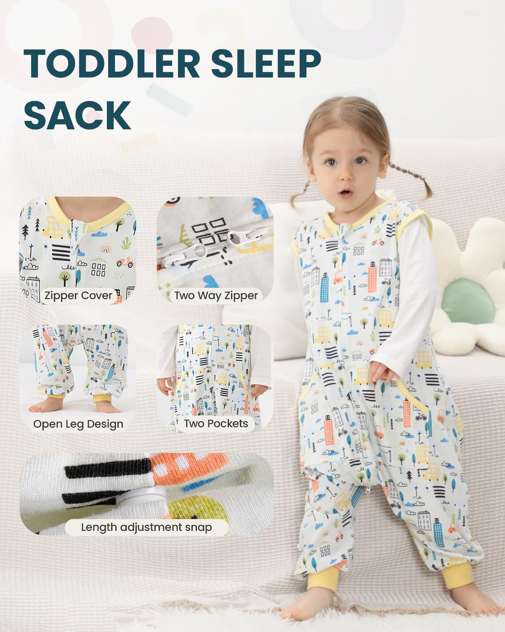 HOMEAL sleep sack on a walking toddler for comfortable mobility.
