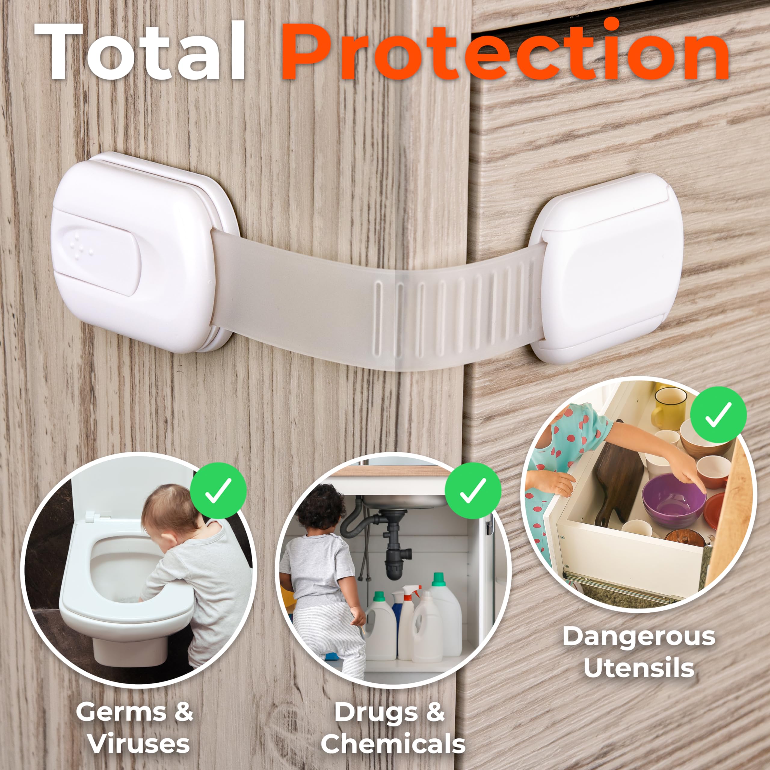 HomeBrella 10-Pack on a drawer shows secure, easy childproofing in practice.