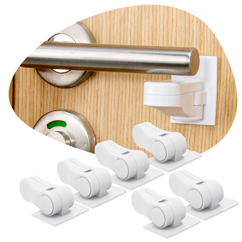HomeBrella 6-pack door lever lock package for quick babyproofing.