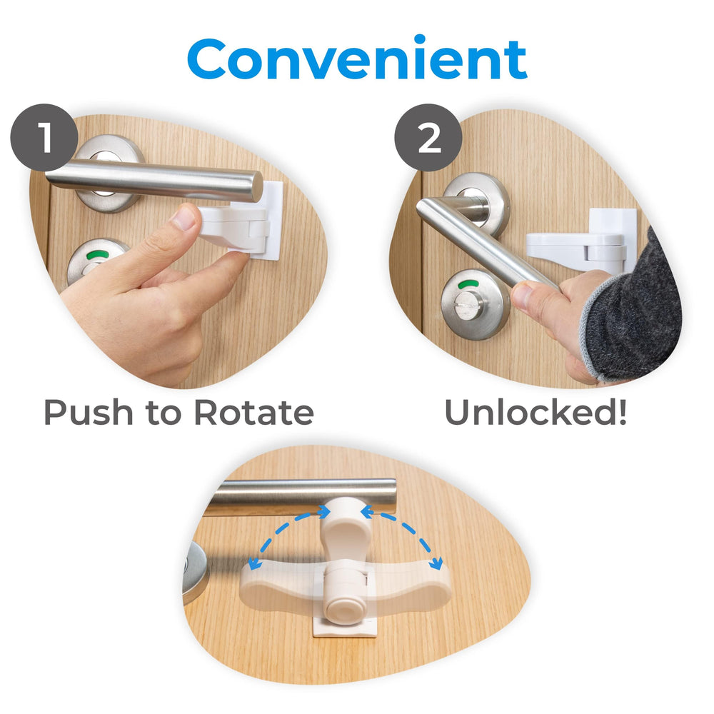 HomeBrella door lever lock shown on a door lever for safety.