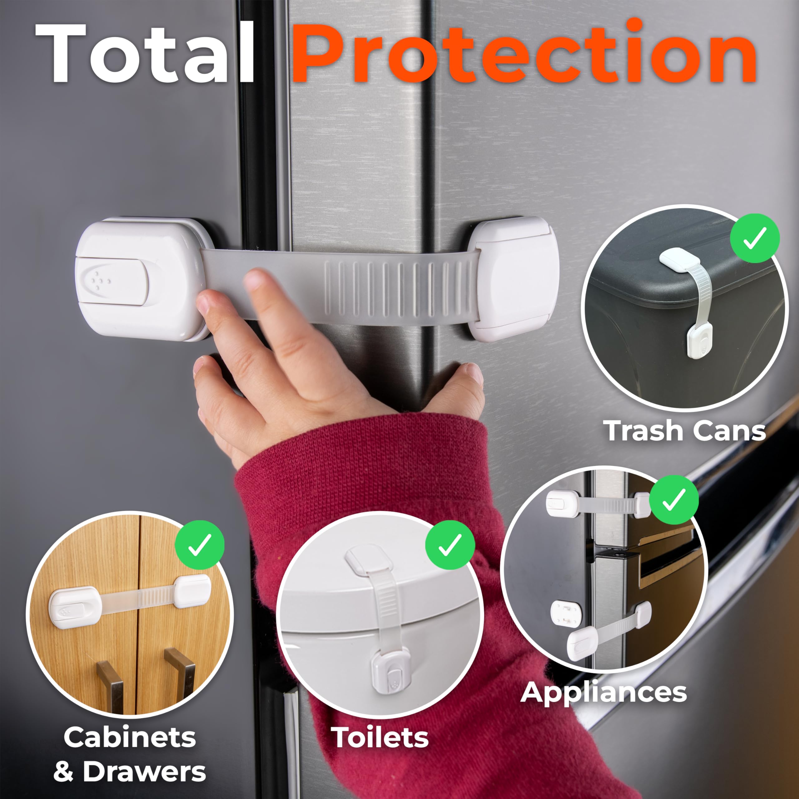 HomeBrella cabinet locks on a cabinet door provide quick childproofing in the kitchen.
