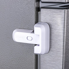 HomeBrella fridge lock white front view demonstrates tool-free kid safety