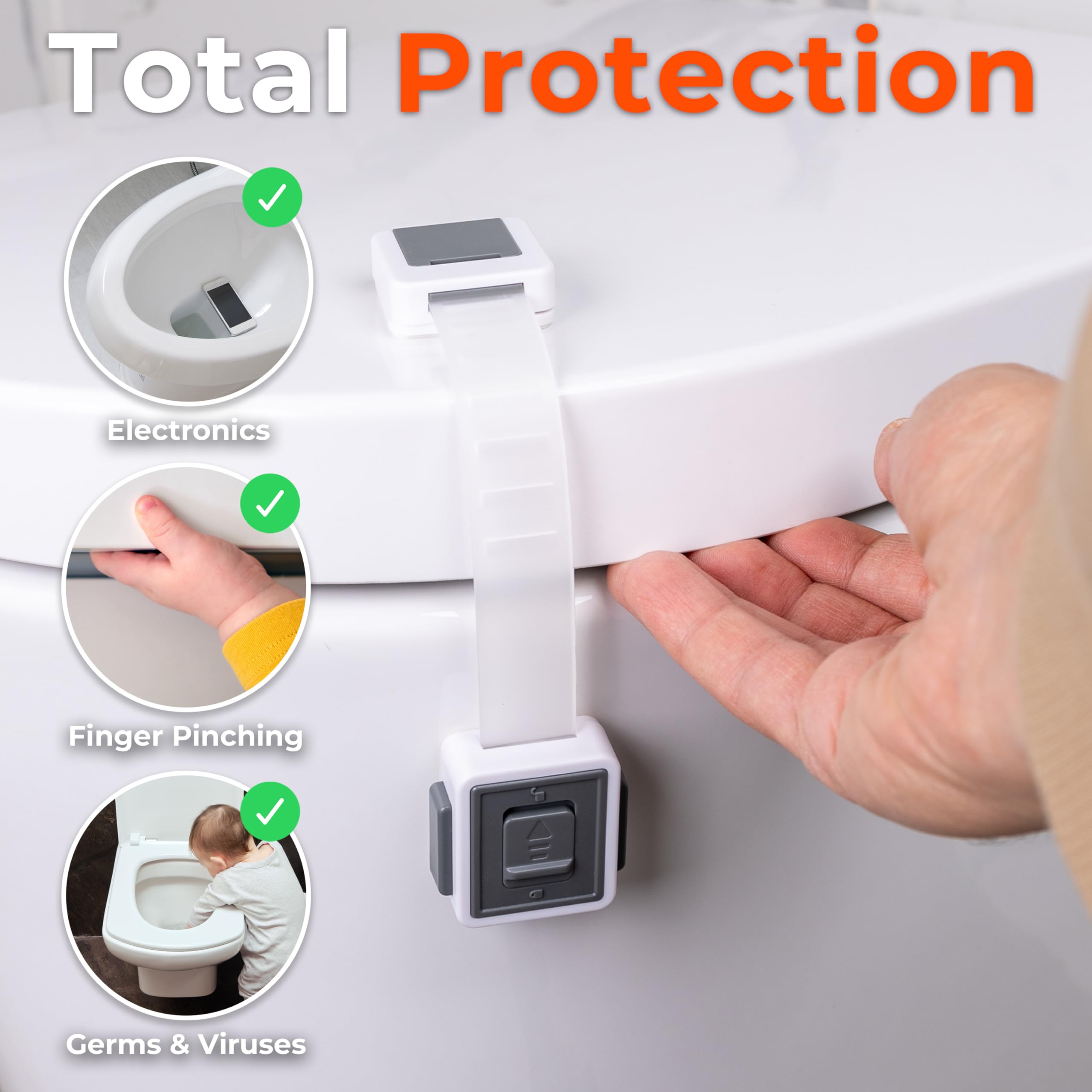 HomeBrella adhesive application on toilet lid for secure mounting