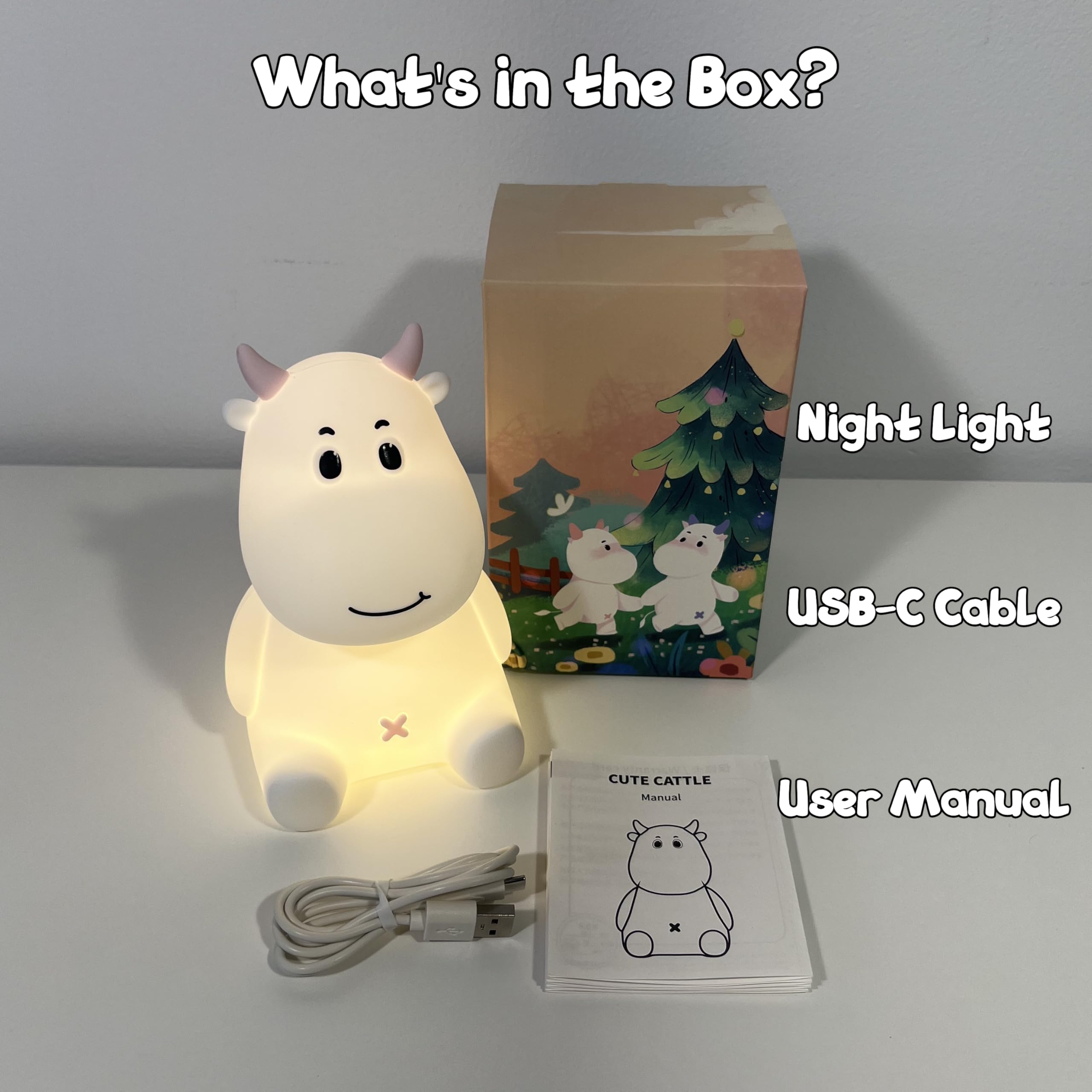 HomeCozi Cute Cow Night Light bedtime scene shows comforting glow during night routine