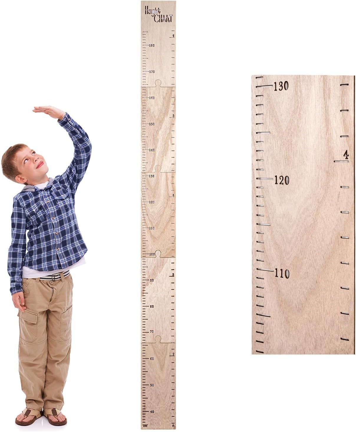 HOMEE growth chart wall with assembled boards shows sturdy patchwork height measurement for growth tracking.