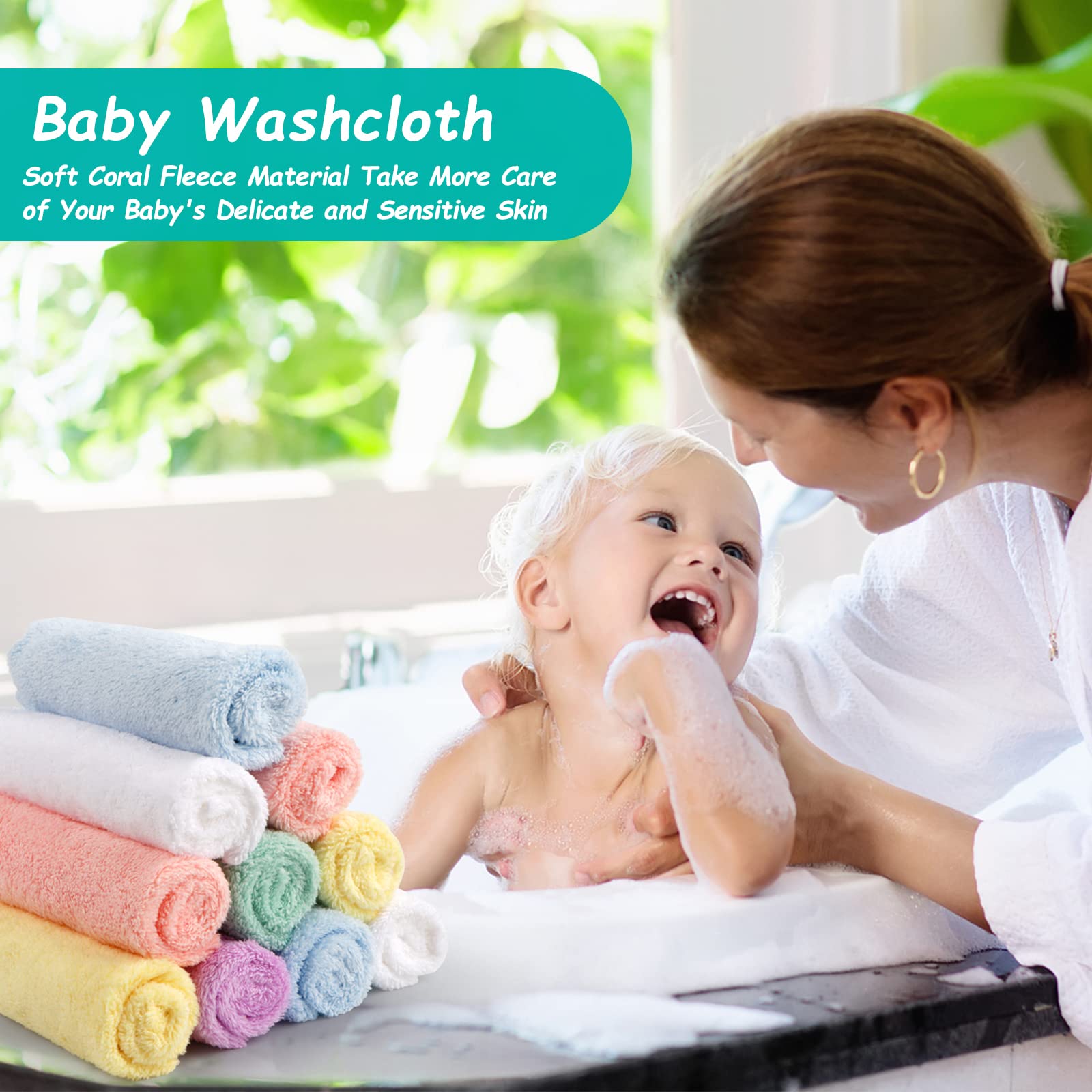 HOMEXCEL washcloths in six colors, color-variety set for twins or siblings.