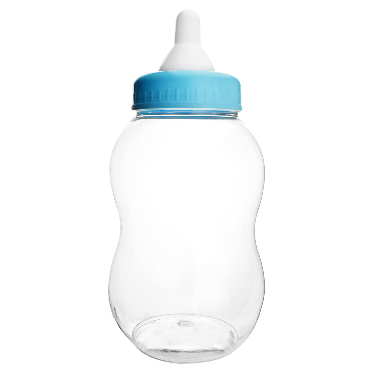 Homeford jumbo milk bottle coin bank front view, baby shower centerpiece idea.