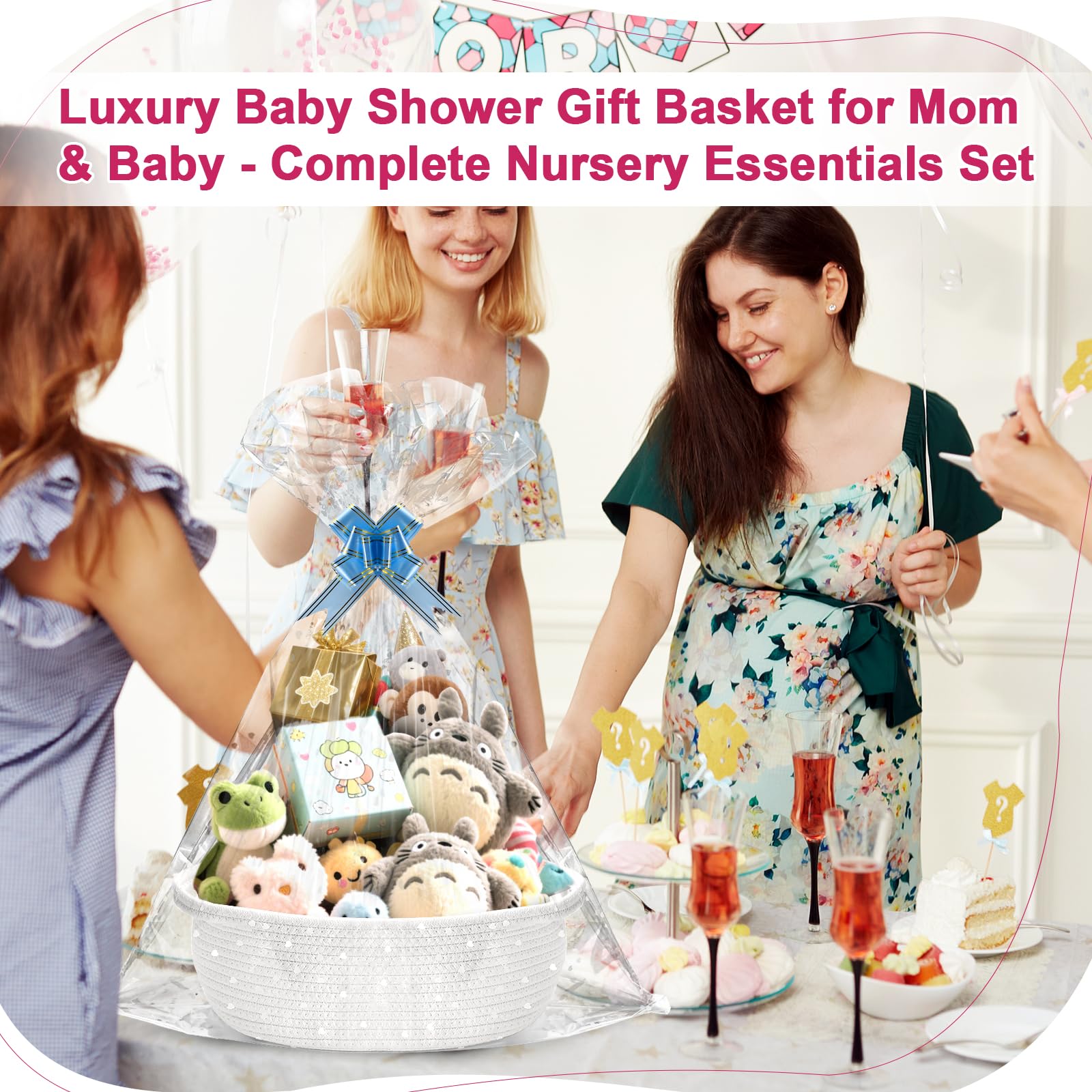 HomeGuSu baby gift basket white exterior fits any nursery decor.