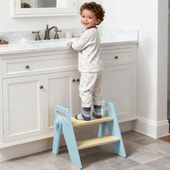 HOMEKOL toddler step stool blue wood two-step design supports safe handwashing