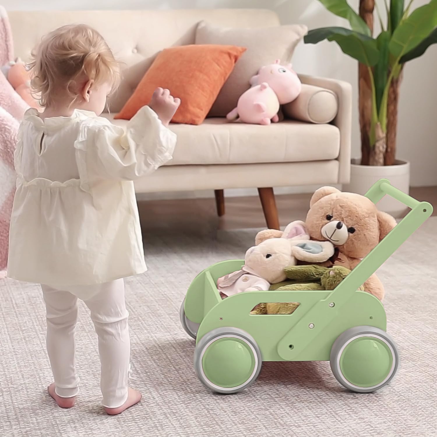 HOMEKOL wooden baby walker quick assembly shows tools for fast setup