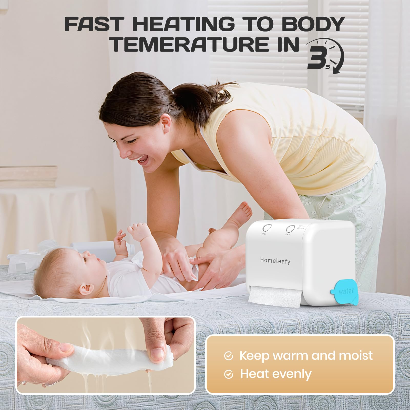 Homeleafy dual-purification-light-system ensures hygienic wipes for baby care.