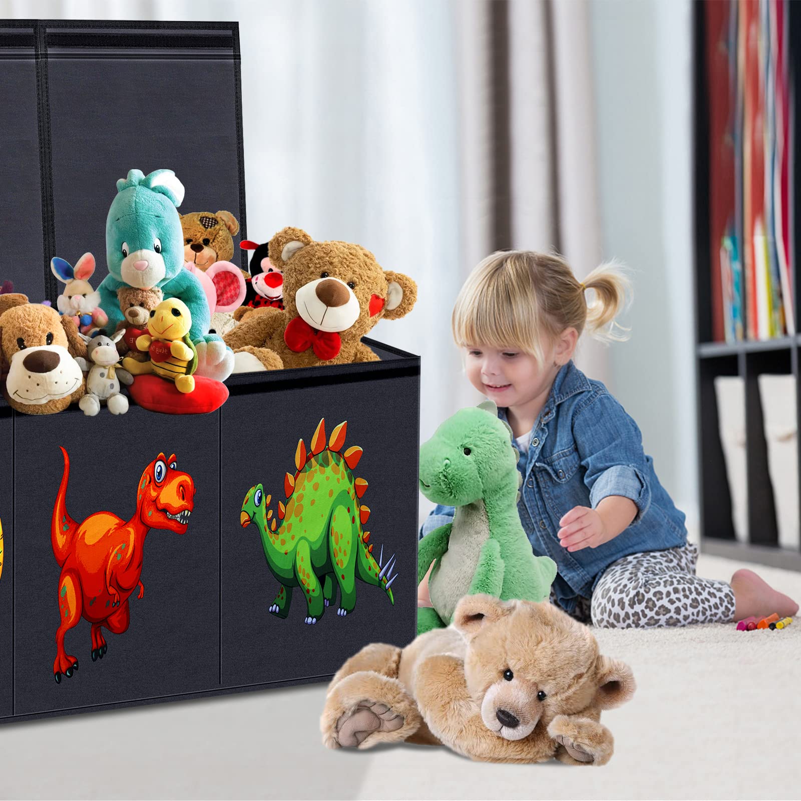 HOMEMARVEL dinosaur image front encourages kids to take out and put away toys.