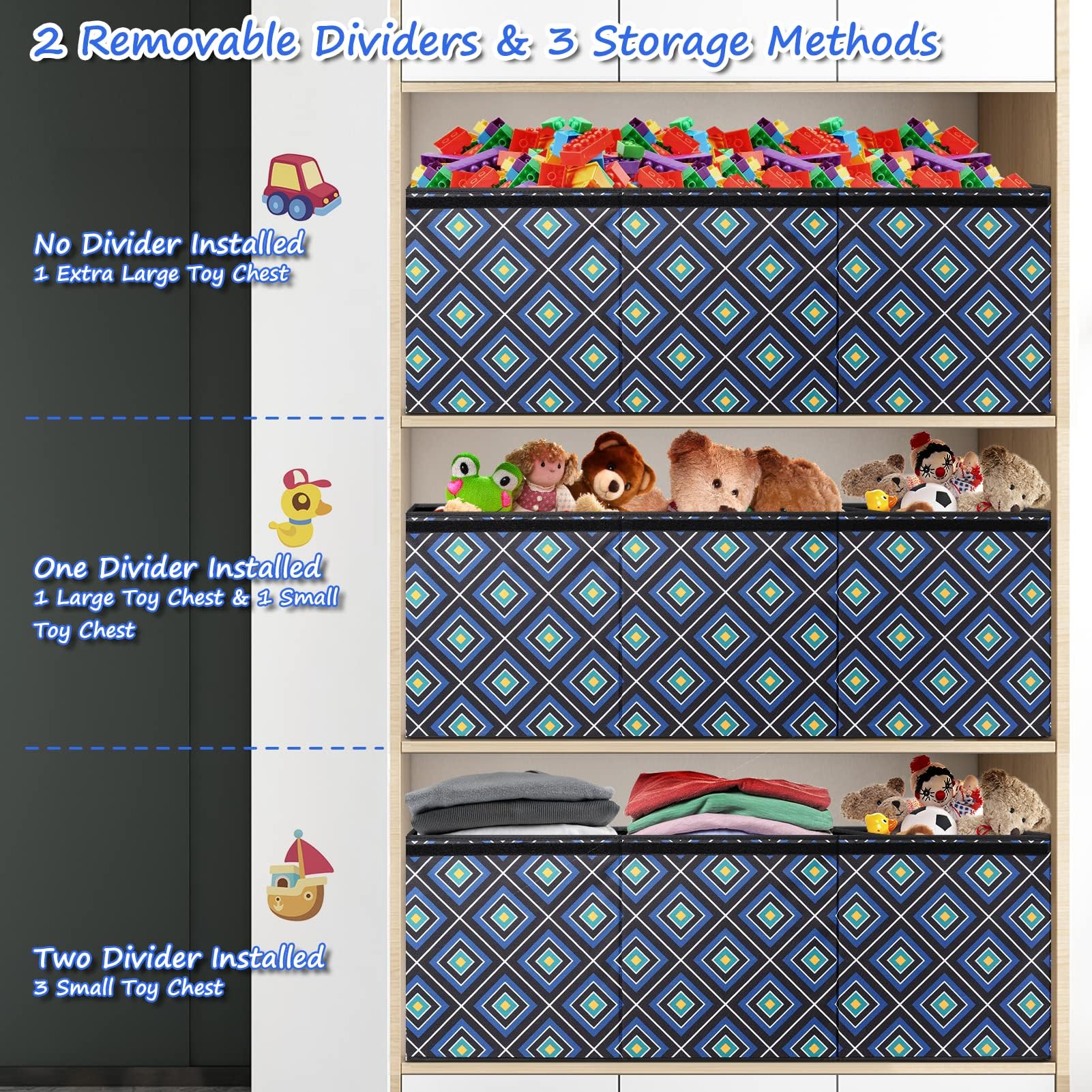 HOMEMARVEL large toy chest Oxford fabric construction for durable kid-friendly use.