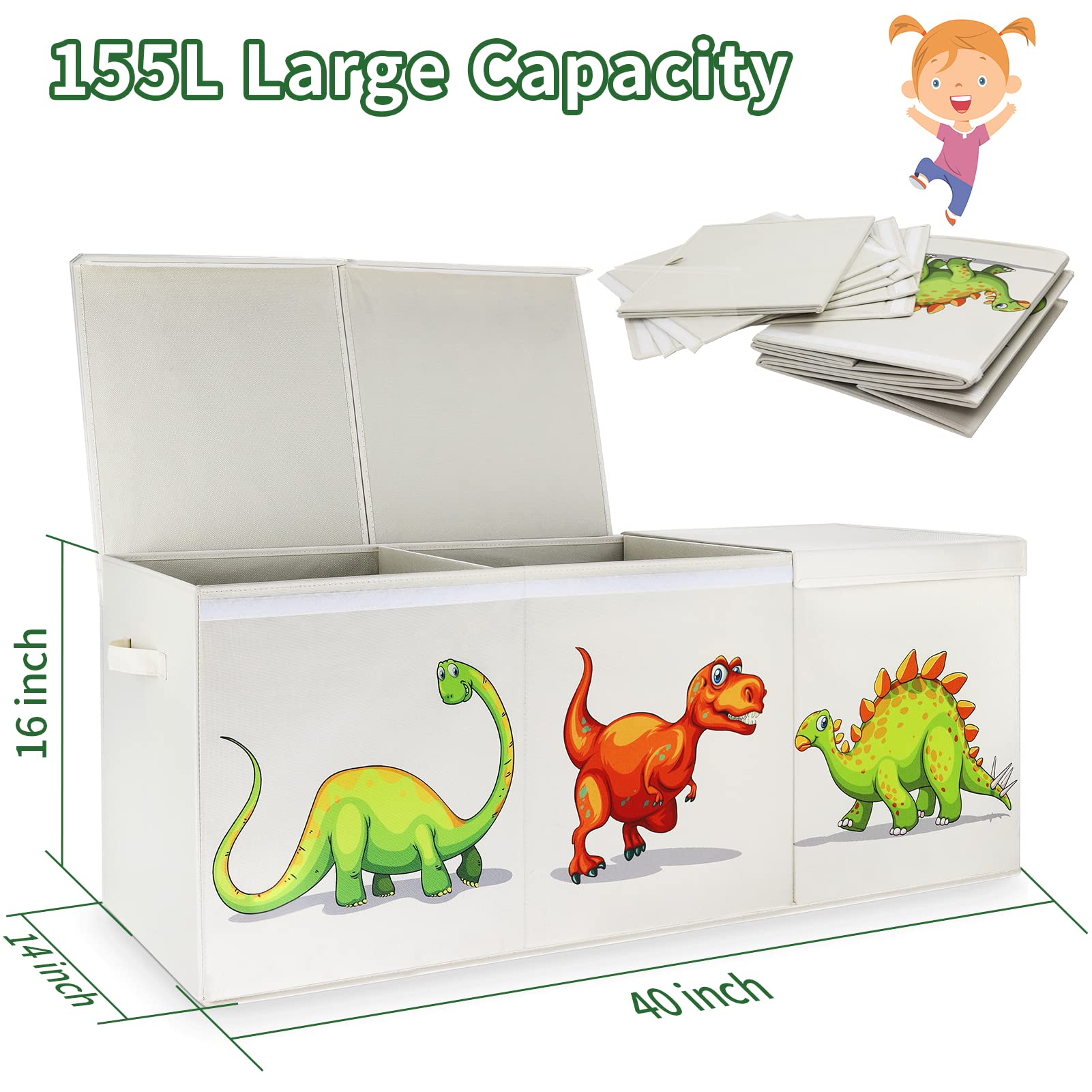 HOMEMARVEL toy chest removable divider helps flexibly organize toys by size and type.