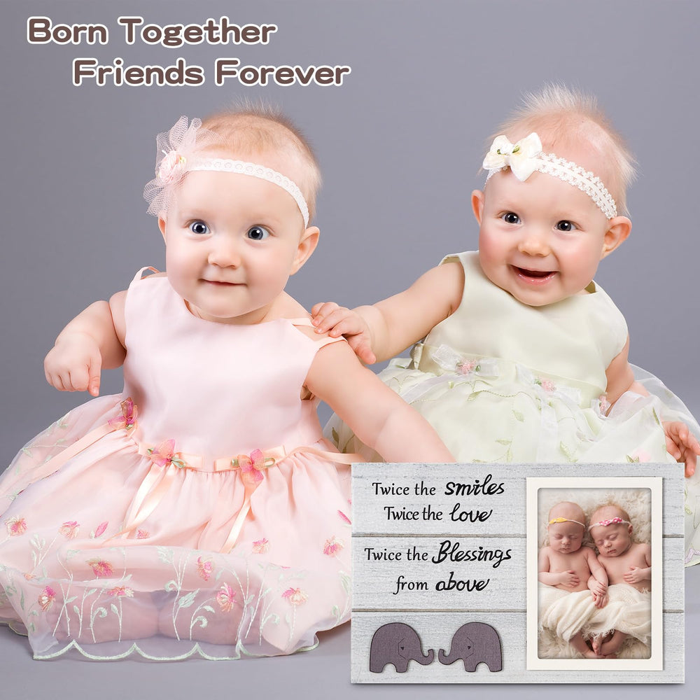 Homeny baby keepsake frame with elephant motif highlights twin moments
