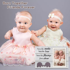 Homeny baby keepsake frame with elephant motif highlights twin moments