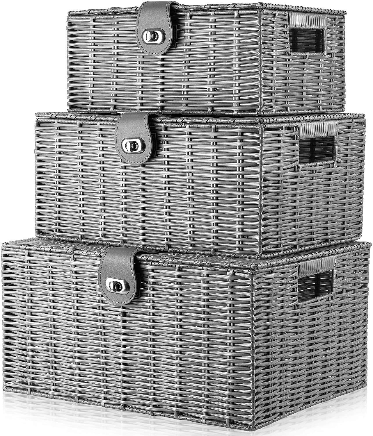 Homepeaz large lidded basket on shelf for toy and linen storage