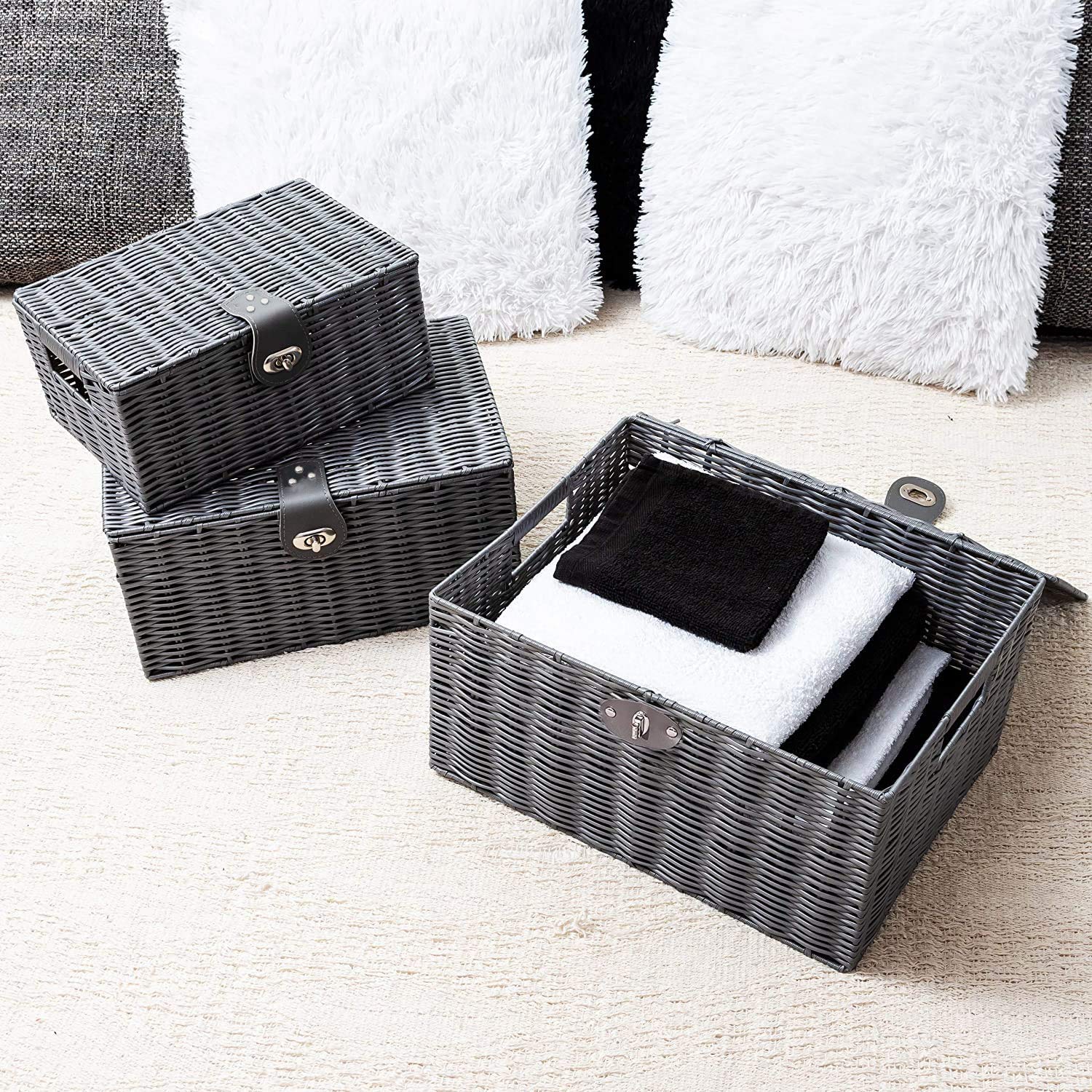 Homepeaz medium lidded basket provides compact nursery organization