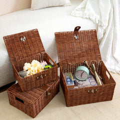 Homepeaz medium basket with nesting handles fits neatly on a shelf.